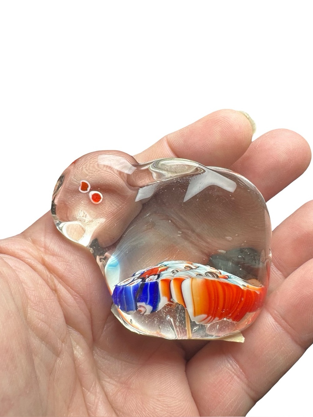 Vtg Murano Style Art Glass Rabbit Bunny Paperweight Figurine Ribbon Base 2.25”